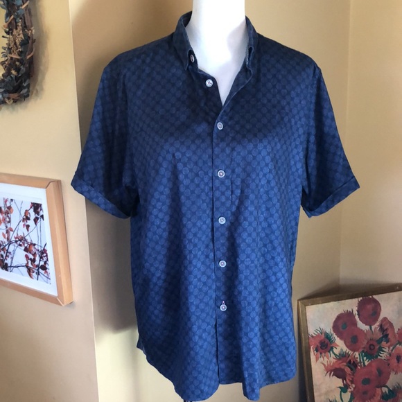 TED BAKER Size 5 XL Button Front Blue Medallion Print Shirt 100% COTTON LuxeSoft - Picture 2 of 16